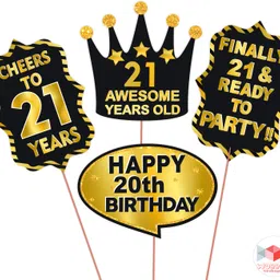 wobbox 21th Birthday Photo Booth Party Props Black & Golden, Birthday Party Decoration Photo Booth Board image 2