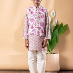 Readiprint Boys Floral Printed Cotton Kurta with Pyjamas & Nehru Jacket-picture-23