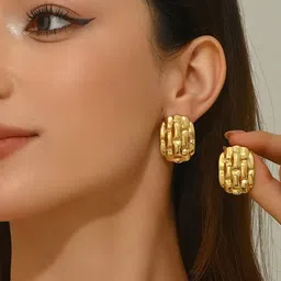 KRENOZ Gold Plated Texture Geometric Shaped Studs image 2