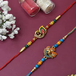 MEIRA JEWELLERY Set Of 2 American Diamond & Kundan Studded & Beaded Thread Rakhis-picture-44