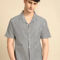 Voroxy Men Smart Cuban Collar Textured  Casual Shirt-image-35