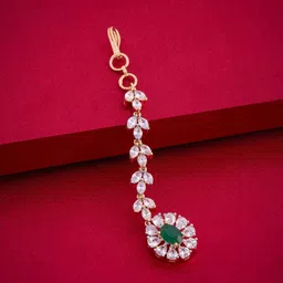 Kushal's Fashion Jewellery Gold-Plated Zircon Studded Maang Tikka Head Jewellery-image-64