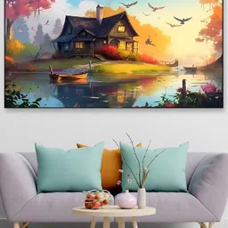 DEKORSTATION Yellow & Blue Birds and Animals Printed Canvas Wall Art-image-57