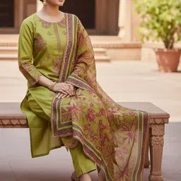 Silakaari Embroidered Pure Cotton Unstitched Dress Material image 4