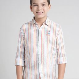 UNDER FOURTEEN ONLY Boys Comfort Fit Vertical Striped Spread Collar Cotton Casual Shirt-picture-22