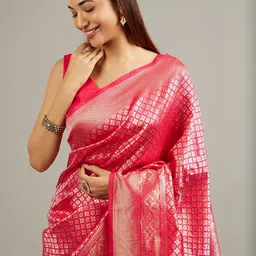 MOHEY Ethnic Motifs Woven Design Zari Saree With Blouse Piece image 5