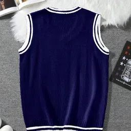 eddicted Men Self Design V Neck Dark Blue Sweater image 2