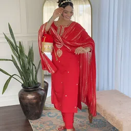 Ekta Textiles Women Ethnic Motifs Embroidered Kurta with Trousers & Dupatta-picture-27