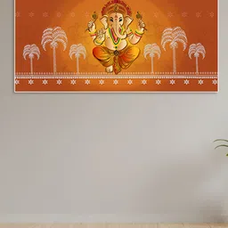 nestroots Orange Colored & Yellow Lord Ganesha Printed Religious Canvas Painting Wall Art-picture-19