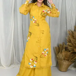 Label Shaurya Sanadhya Printed Shirt Collar Pure Silk Tunic With Palazzo-picture-42