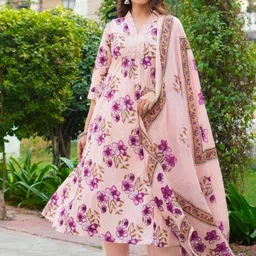KALINI Women Floral Printed A-Line Kurta with Palazzos & Dupatta image 2