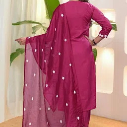 KALINI Women Ethnic Motifs Embroidered Regular Thread Work Kurta with Trousers & With Dupatta image 5