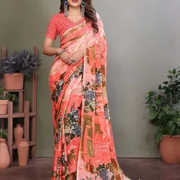 Moda Rapido Floral Printed Saree with Blouse Piece-picture-13