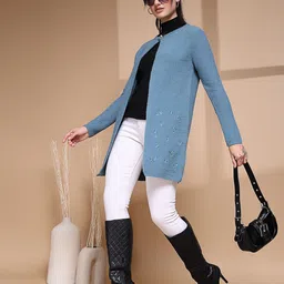 Juelle Women Embroidered Open Front Longline Shrug image 2