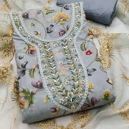 KALINI Embroidered Organza Unstitched Dress Material-image-92