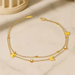 Rubans Stainless Steel 18K Gold-Plated Atificial Stones Studded Layered Anklet-picture-12