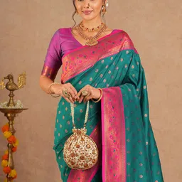 Anouk Woven Design Zari Silk Blend Paithani Saree image 2