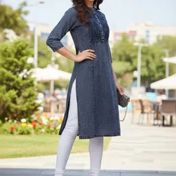 SK Creation Women Geometric Printed Denim Stright Panelled Kurta-picture-33