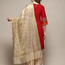 Biba Ethnic Motifs Woven Design Dupatta with Zari image 4