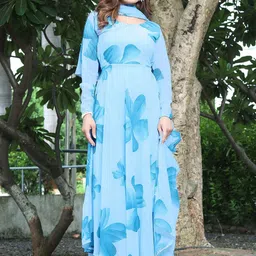 Raiyani Enterprise Floral Print Crepe Fit & Flare Maxi Dress-picture-37