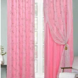 Aura Pink Floral Embroidered 2 Pieces Velvet Long Door Curtains-picture-22