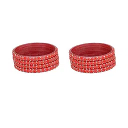 Somil Set Of 12 Artificial Stones & Beads Studded Glass Bangles image 3