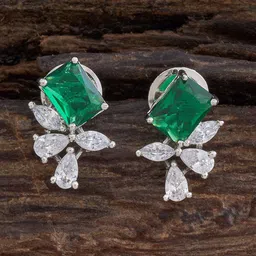 Kushal's Fashion Jewellery Rhodium-Plated Leaf Shaped Zircon Studs Earrings-picture-31