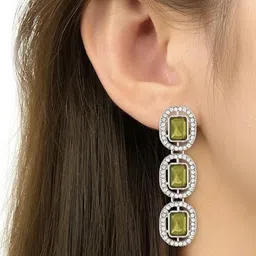 I Jewels Silver-Plated Artificial Stones Studded Geometric Shaped Drop Earrings image 4