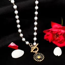 Thrillz Stainless Steel Gold-Plated Artificial Beaded Minimal Necklace-image-0