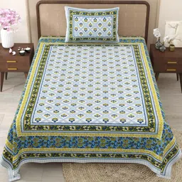 Shubastik Multi Color 210 TC Pure Cotton Single Bed Printed Bedsheet With 1 Pillow Cover-picture-34
