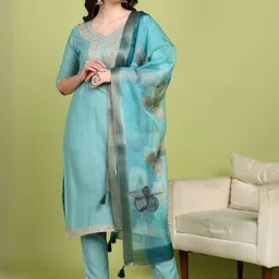 moda rapido Women's Silk Blend Embroidered Salwar Suit Set with Dupatta image 5