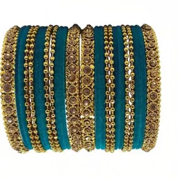 Adiba Fashion Factory Set Of 24 Turquoise Blue Glass Artificial Stones Bangle-picture-24