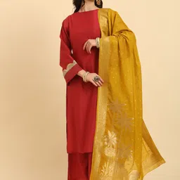 Yufta Women Regular Sequinned Kurta with Palazzos & With Dupatta image 3