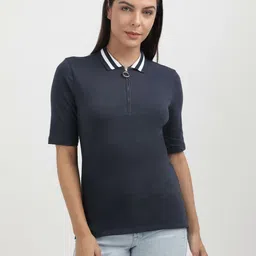 Tommy Hilfiger Women Polo Collar Organic Cotton Pockets Slim Fit T-shirt-image-10