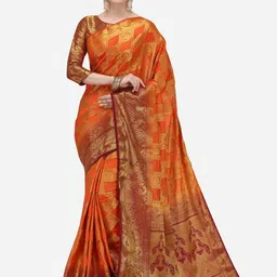 KAVINDI Women Woven Design Zari Pure Silk Banarasi Saree-picture-18
