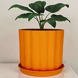 LASAKI Flona Orange-Colored Ceramic Handmade Planter With Plate image 2