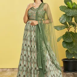 Zeel Clothing Embroidered Silk Sequinned Lehenga & Unstitched Blouse With Dupatta image 5