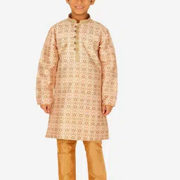 P-Mark Boys Ethnic Motifs Printed Mandarin Collar Straight Kurta With Trouser-picture-5