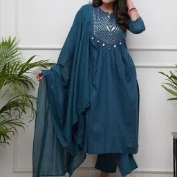 MILAAV Women Ethnic Motifs Embroidered Panelled Mirror Work Kurta with Trousers & With Dupatta image 4