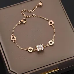 KARISHMA KREATIONS Stainless Steel Rose Gold-Plated Cubic Zirconia Studded Link Bracelet-picture-26