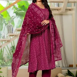 KALINI Women Ethnic Motifs Printed Regular Pure Cotton Kurta with Trousers & With Dupatta image 3