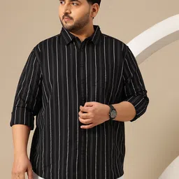 Sztori Plus Size Self Striped Spread Collar Shirt image 5