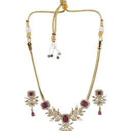 StileAdda Gold-Plated American Diamond Studded And Pearls Beaded Floral Jewellery Set image 4