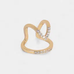 SOHI Gold-Plated Stone-Studded Nail Ring image 2