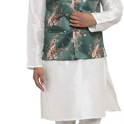 kaifoo Men Pure Silk Kurta Churidar Ethnic Jacket Set-picture-26