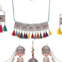 N S G Silver-Plated Tasselled Jewellery Set-picture-14