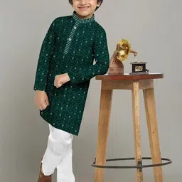 SR FASHION Boys Embellished Mandarin Collar Mirror Work Straight Kurta-image-5