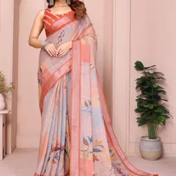 ddfox Women Floral Printed Solid Border Saree With An Stitched Blouse Piece-picture-23