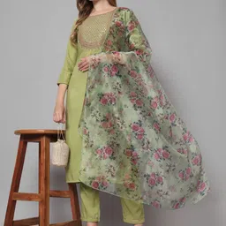 VredeVogel Women Embroidered Regular Kurta with Trousers & With Dupatta-picture-30