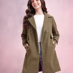 DressBerry Chevron Notched Lapel Collar Double-Breasted Overcoat image 4